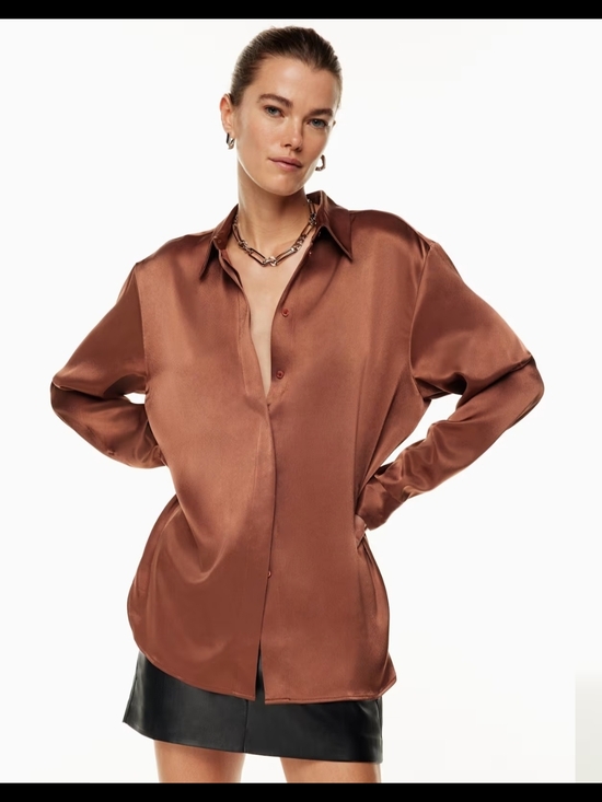 Aritzia Tops - Aritzia Babaton Sable Satin Shirt size Xl  Bronze